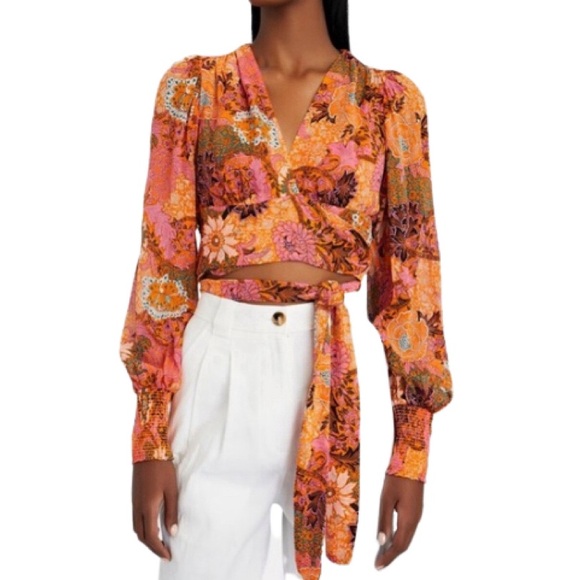 NWT A.L.C. Samara Pink and Orange Floral Print Top - Sz 4 - Picture 1 of 8